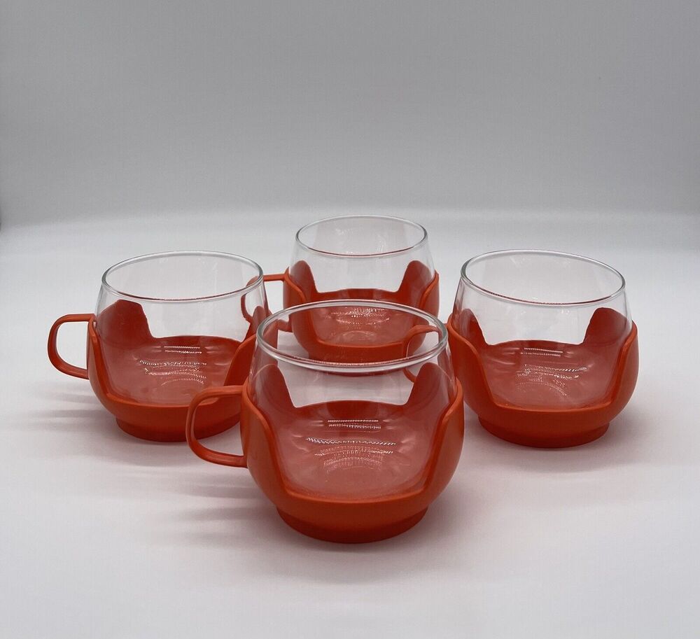 Retro Mid Century Modern Glasses With Orange Holders 60s 70s